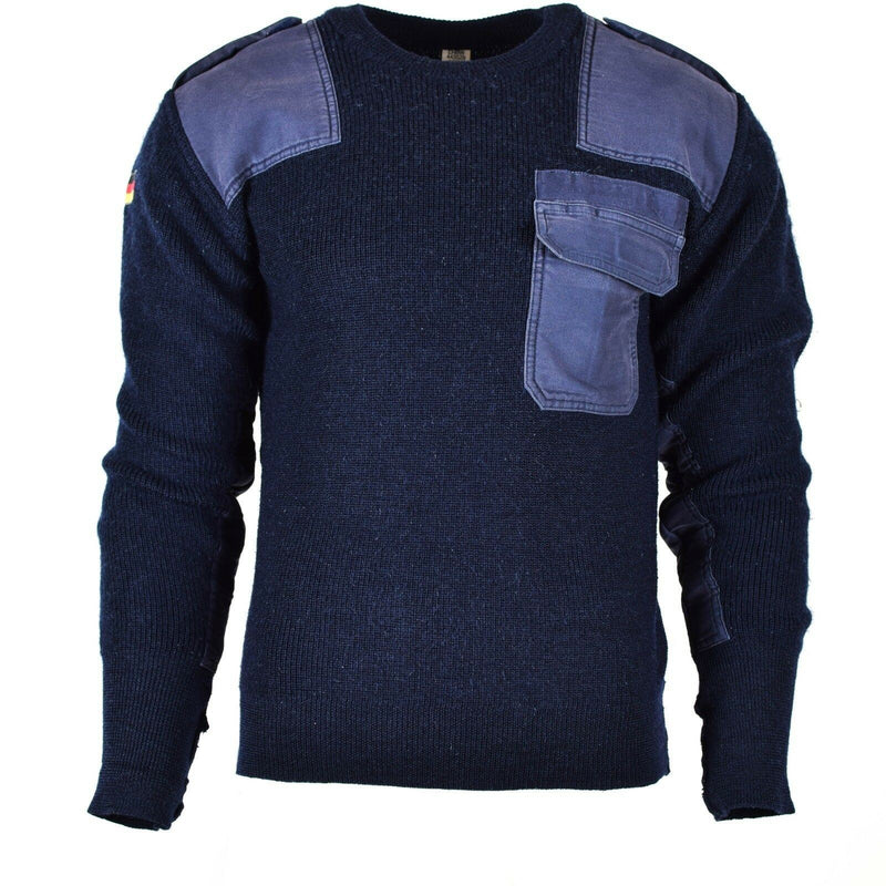 Original tysk armé Pullover Commando Jumper Blue Navy Sweater Wool Military