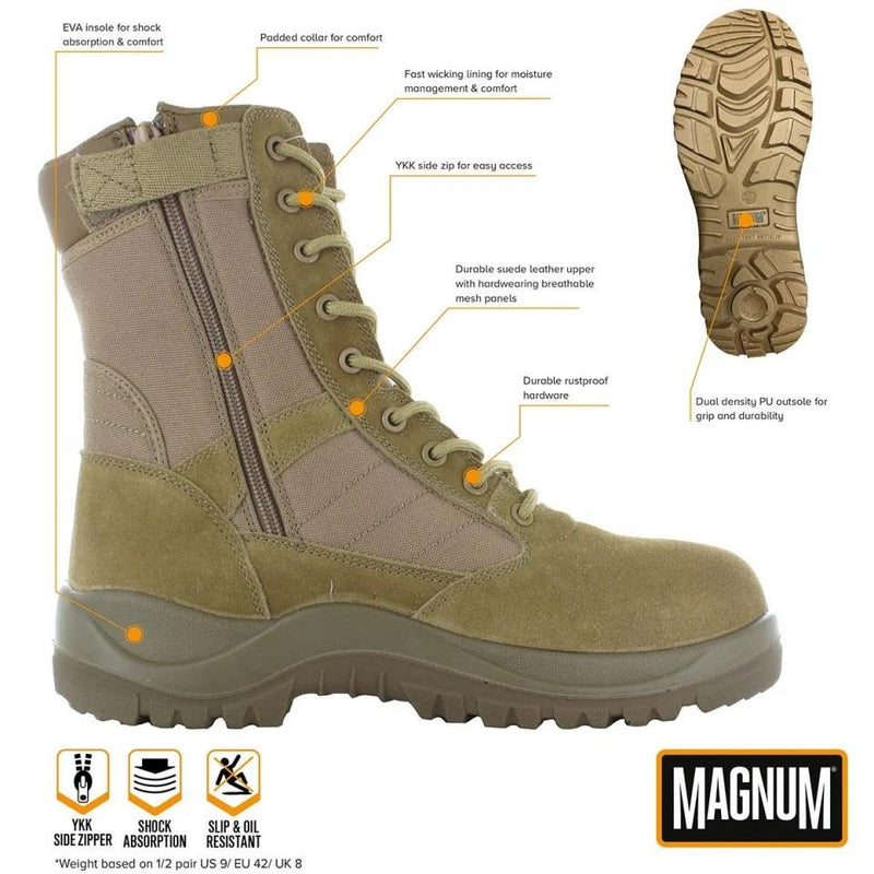 Hi-Tec vandringsstövlar Magnum Centurion 8.0 Coyote Tactical Footwear Side Zip New