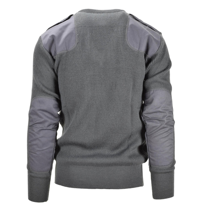 Original italienska armékommando pullover jumper grå ull v-ringning tröja ny