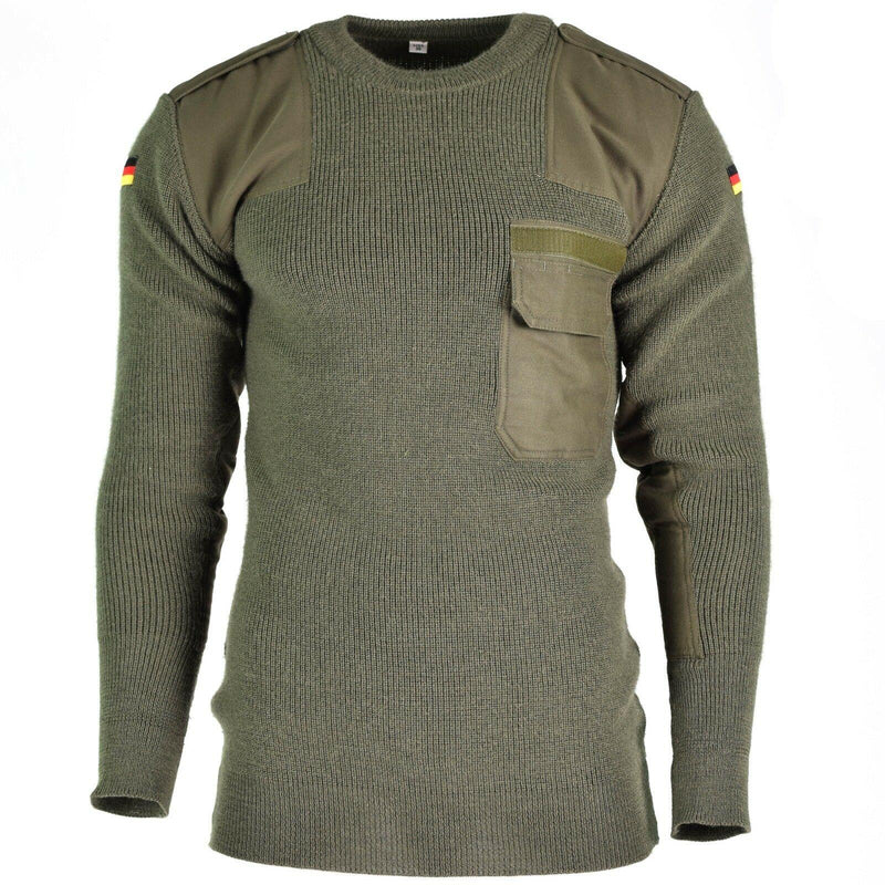 Äkta tyska arméns pullover commando jumper grön oliv tröja ull ny