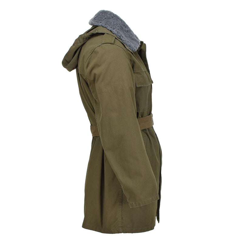 Original tjeckiska militära parka bälte faux päls liner vinterjacka huva oliv