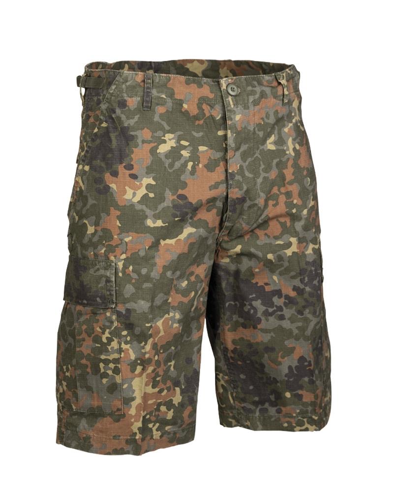 Mil-Tec Brand U.S. Military Style Prewashed Flecktarn Camo RipStop Field Shorts