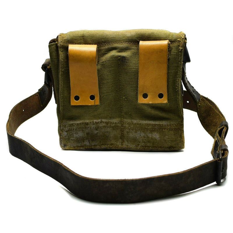 Äkta franska axelväska Armé Canvas Leather Olive OD Magazine Ammo Pouch