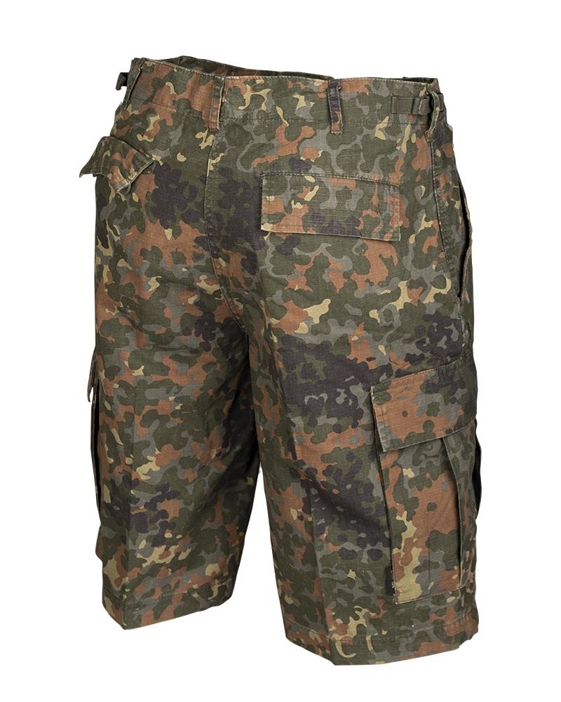 Mil-Tec Brand U.S. Military Style Prewashed Flecktarn Camo RipStop Field Shorts