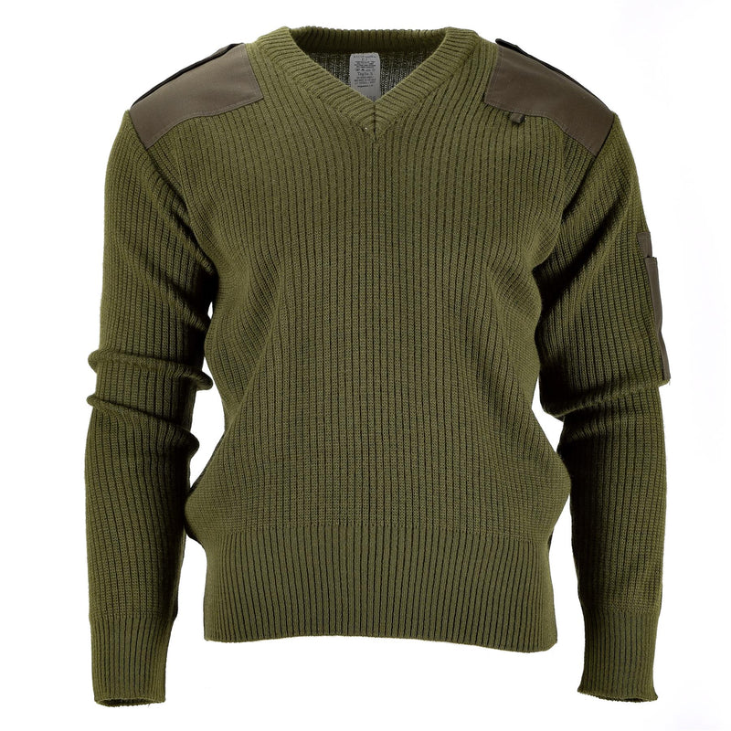 Original italiensk armé Pullover Commando Jumper Green Wool V-ringad tröja Ny