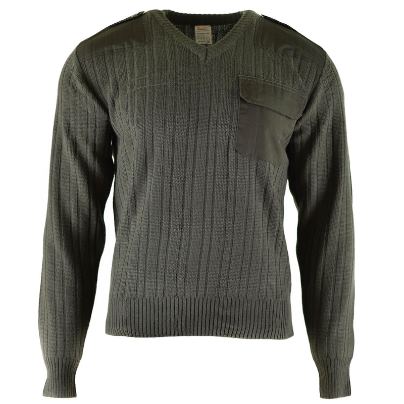 Original tjeckisk armétröja jumper oliv drab ull v-ringning militäröverskott nytt