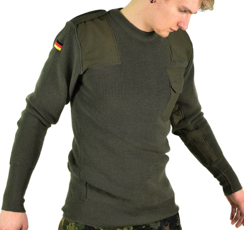 Äkta tyska arméns pullover commando jumper grön oliv tröja ull ny