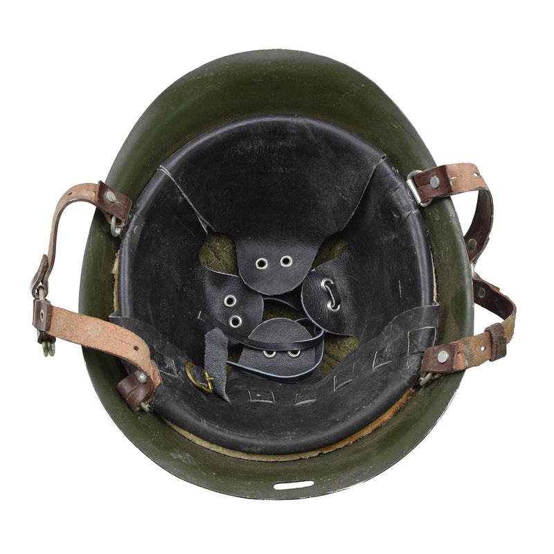 Original rumänska militära taktiska stålhjälm M73 Paratrooper Chinstrap Olive