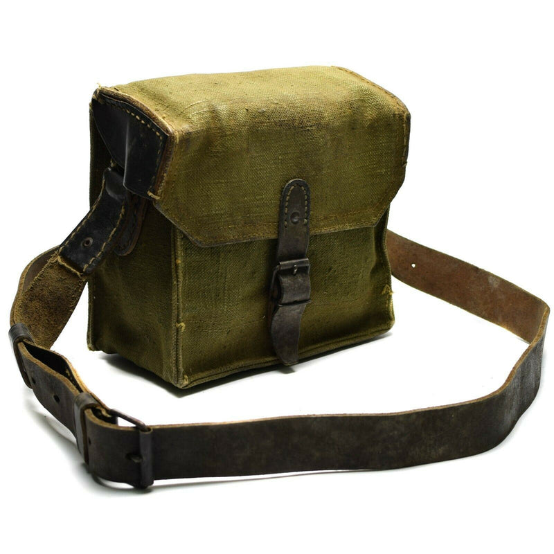 Äkta franska axelväska Armé Canvas Leather Olive OD Magazine Ammo Pouch