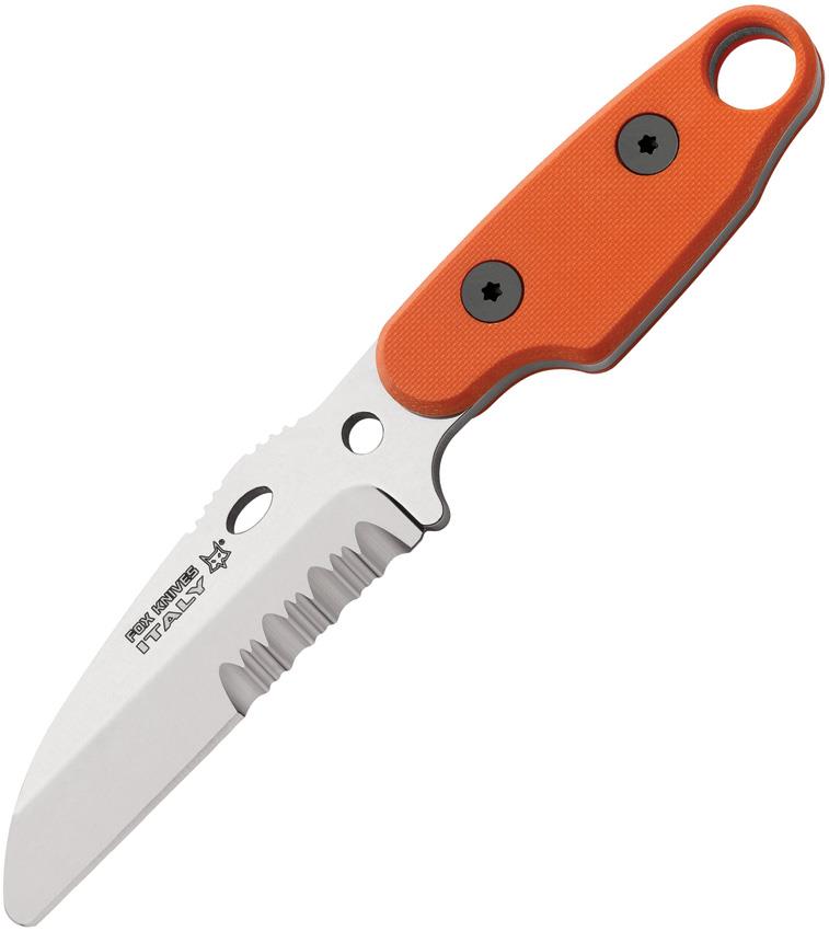 Fox Knives Compso Neck Backup Fixed Blade Knife Rostless Steel Orange Handle