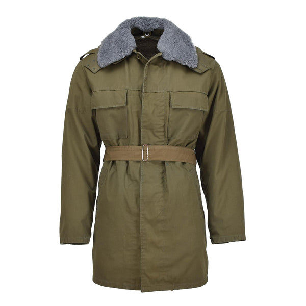 Original tjeckiska militära parka bälte faux päls liner vinterjacka huva oliv