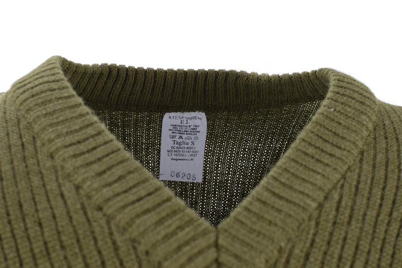 Original italiensk armé Pullover Commando Jumper Green Wool V-ringad tröja Ny