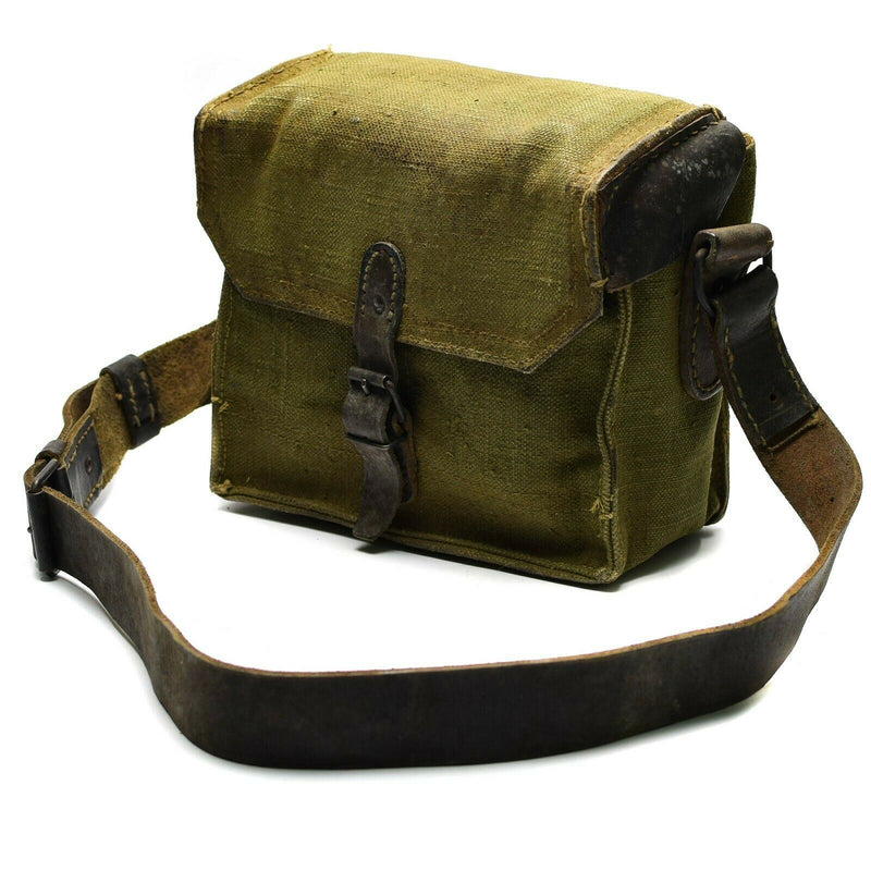 Äkta franska axelväska Armé Canvas Leather Olive OD Magazine Ammo Pouch