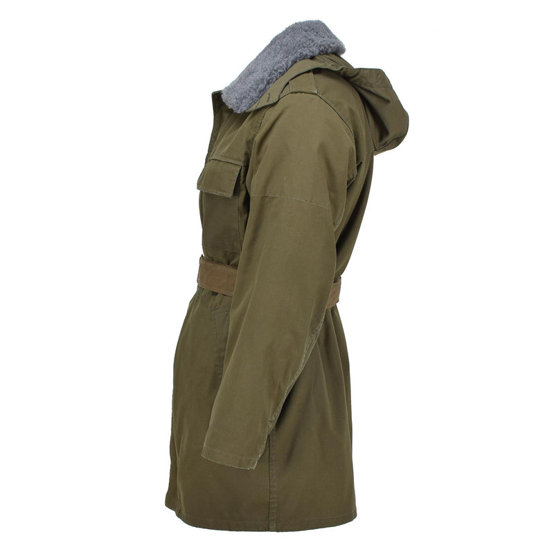 Original tjeckiska militära parka bälte faux päls liner vinterjacka huva oliv