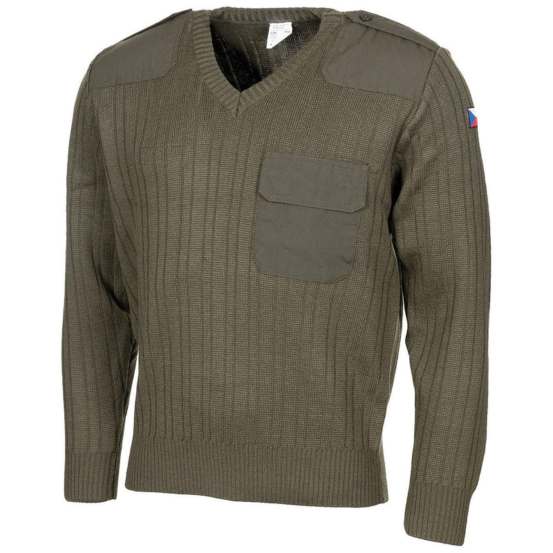 Original tjeckisk armétröja jumper oliv drab ull v-ringning militäröverskott nytt