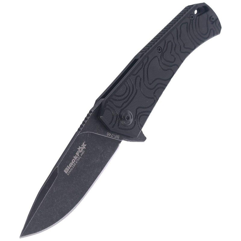 Fox Knives Echo 1 Folding Pocket Knife Black Idroglider Stone Wash Coating