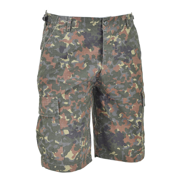 Mil-Tec Brand U.S. Military Style Prewashed Flecktarn Camo RipStop Field Shorts