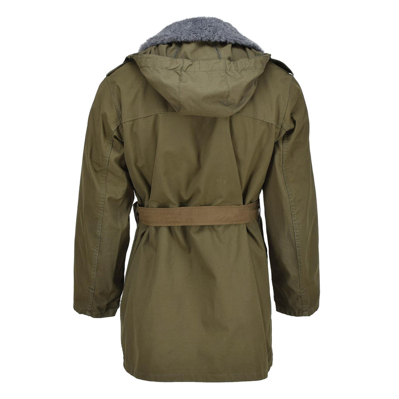 Original tjeckiska militära parka bälte faux päls liner vinterjacka huva oliv