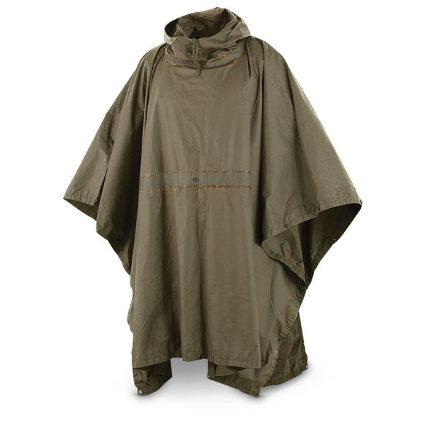 German Army Wet Weather Rain Poncho Waterproof Olive Hooded Shelter Cape