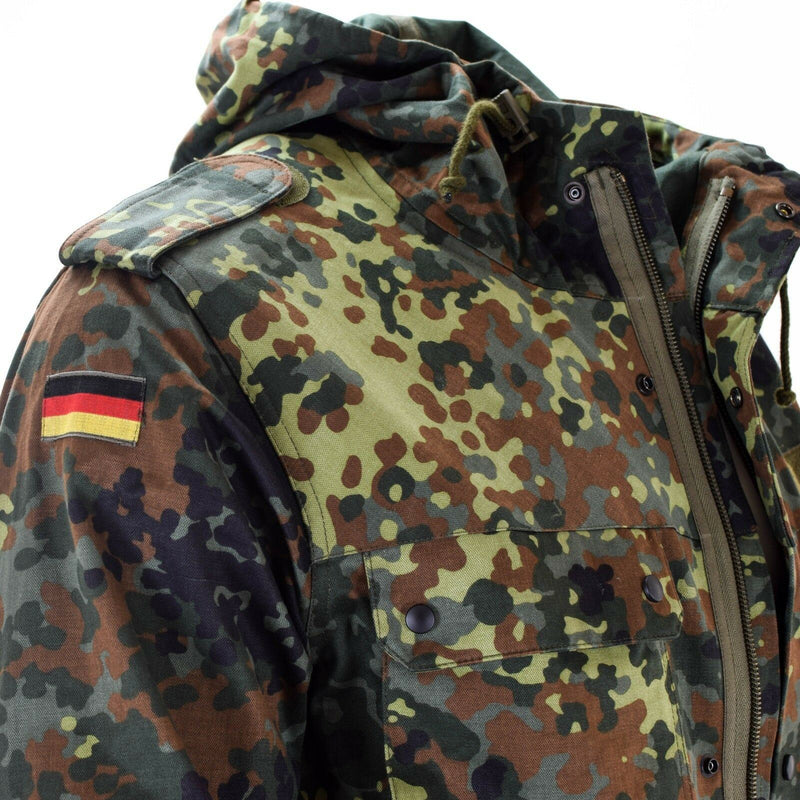 Original German Army Field Jacket Parka Militärutgåva Hooded Flecktarn Combat