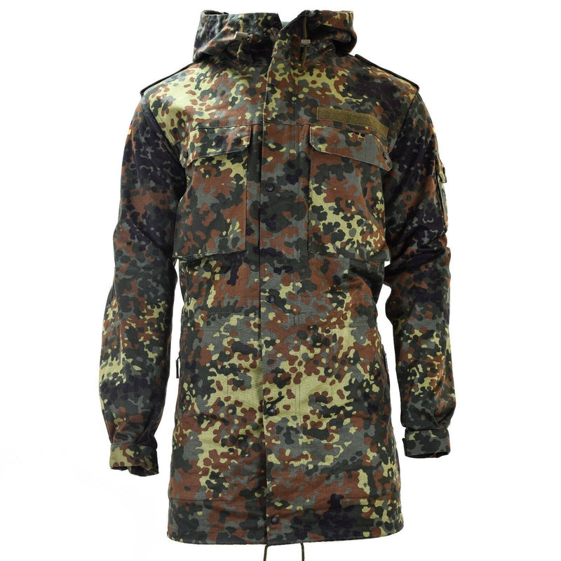 Original German Army Field Jacket Parka Militärutgåva Hooded Flecktarn Combat