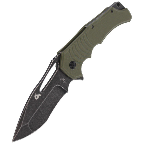 Fox Knives Hugin Pocket Knife Green G10 Handle 440C Steel Plain Edge Black Blade