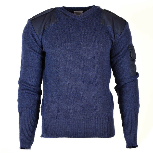 Original British Army Pullover V-Neck Commando Jumper Sweater Wool Blue Grey