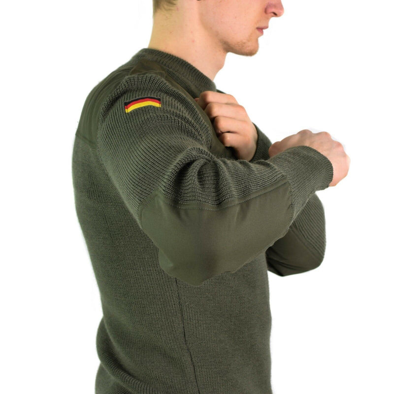 Äkta tyska arméns pullover commando jumper grön oliv tröja ull ny