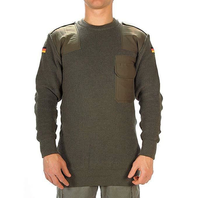 Äkta tyska arméns pullover commando jumper grön oliv tröja ull ny