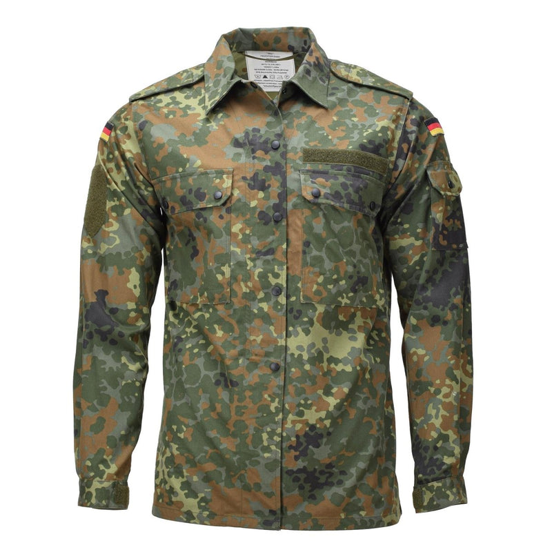 Äkta tyska militära fältskjorta kvinnor snap -knappfästning Flecktarn Camo