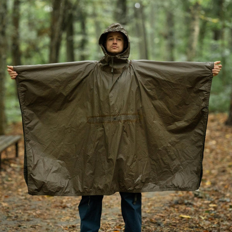 German Army Wet Weather Rain Poncho Waterproof Olive Hooded Shelter Cape