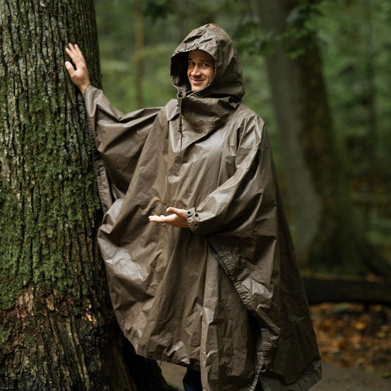 German Army Wet Weather Rain Poncho Waterproof Olive Hooded Shelter Cape