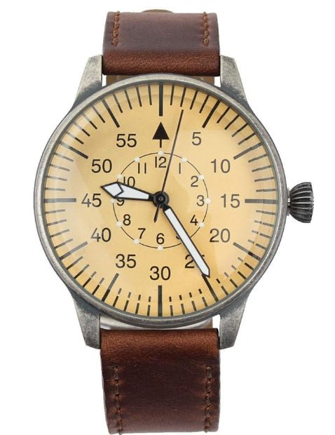 Mil-Tec Vintage Army Quartz Watch Pilot Natural Leather Armband Brown