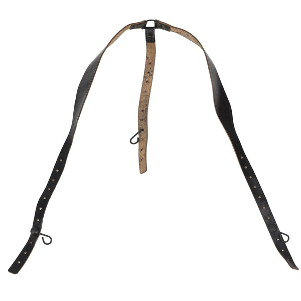 Original Österrikisk militärläder Suspender Y-rem justerbar svart vintage