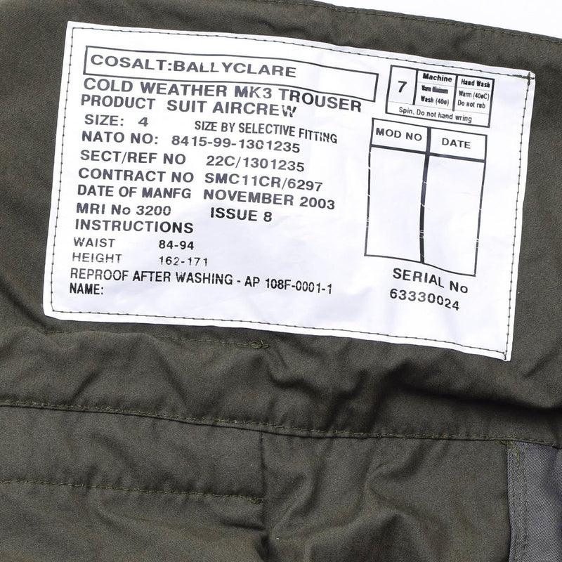 Original British Army Mk3 Tactical Pants Cold Weather Olive justerbar midja Ny