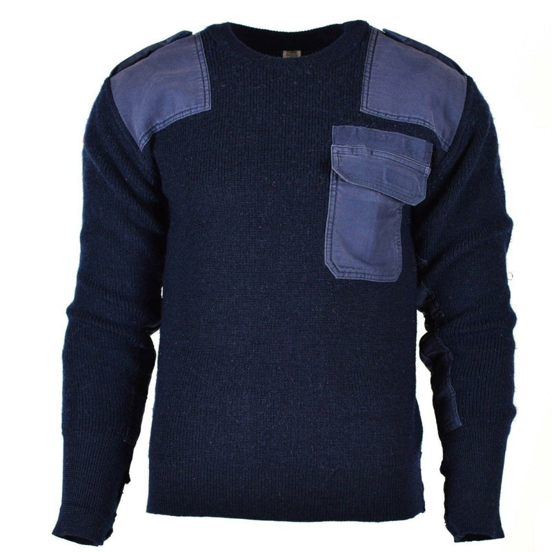 Original tysk armé Pullover Commando Jumper Blue Navy Sweater Wool Military