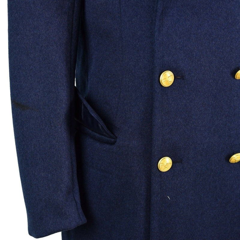 Air force original Italian army blue wool overcoat office liner belted golden buttons vintage coat