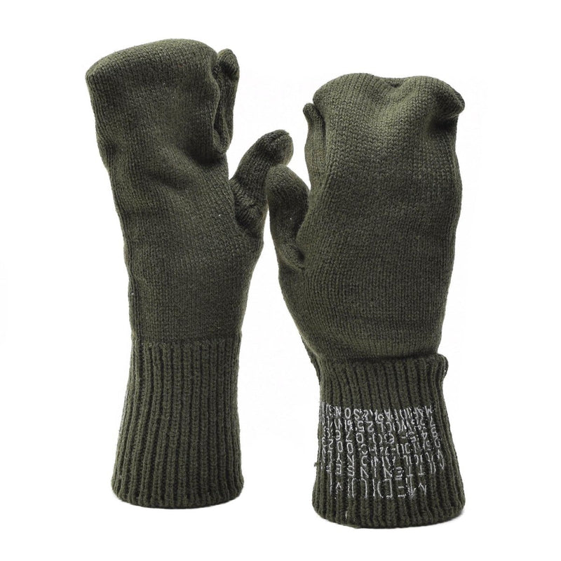 Original U.S. Military Trigger finger mittens wool warmers green vintage winter gloves